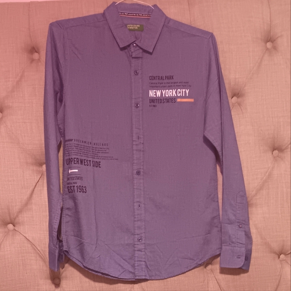 United Colors Of Benetton Blue Long Sleeved Collared Button Down Shirt